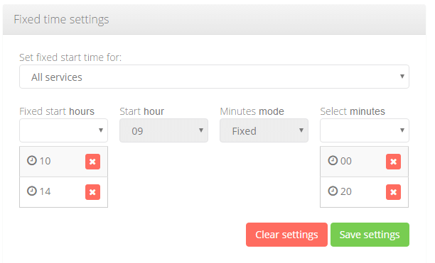 Example of avilable booking times settings